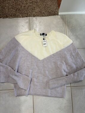 Express Colorblock Crewneck Sweater in Cream and Lavender